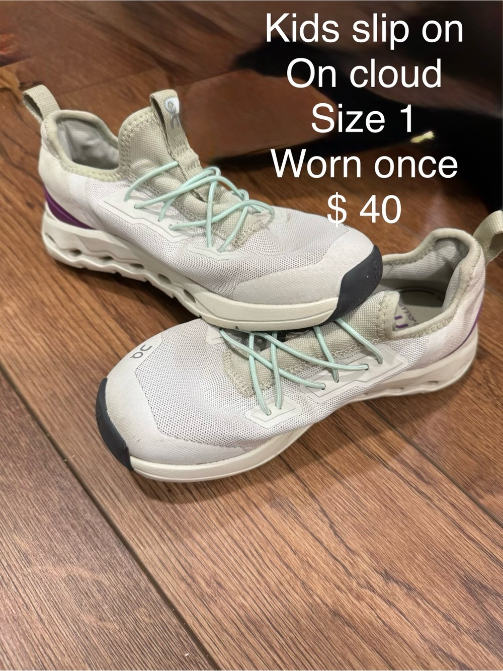 On Cloud Kids' Slip-On Sneakers in Light Gray with Mint Laces